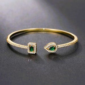 2ct Emerald Gemstone Diamond Bangle Bracelet Womens 14K Gold Jewelry Green 2 ct